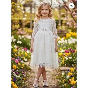 Trish Scully Child Dress Size 12 Antique White BELLA RAFAELA Lace NWT Wedding